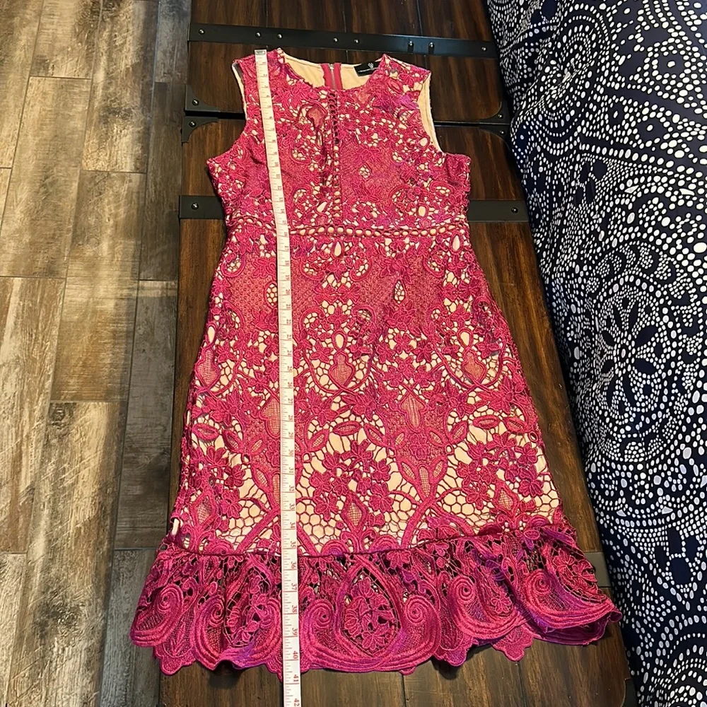 Women's Sleeveless Lace Floral -Cocktail. Knee Length for Party. Pink.Size L. - Picture 13 of 16